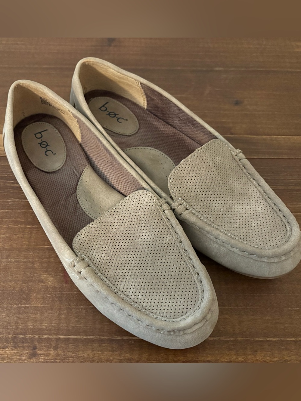 b.o.c. Taupe Perforated Suede Slip-On Loafers
